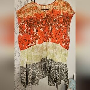Free People Orange and Black Floral Tunic
